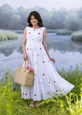 White Pure Cotton Embroidery Dress